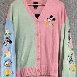 NWT Mickey Mouse Pink Pastel Colorblock Button Cardigan Hot Topic Disney size XL
